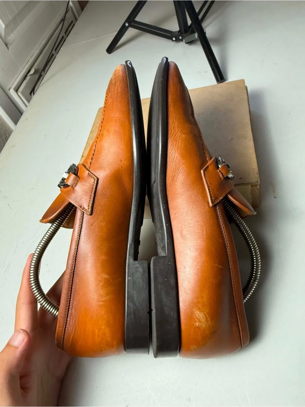 Ferragamo Loafers FORT Gancini Cocoa Brown Leather Men's Dress Slip-on Sz 7.5 EE